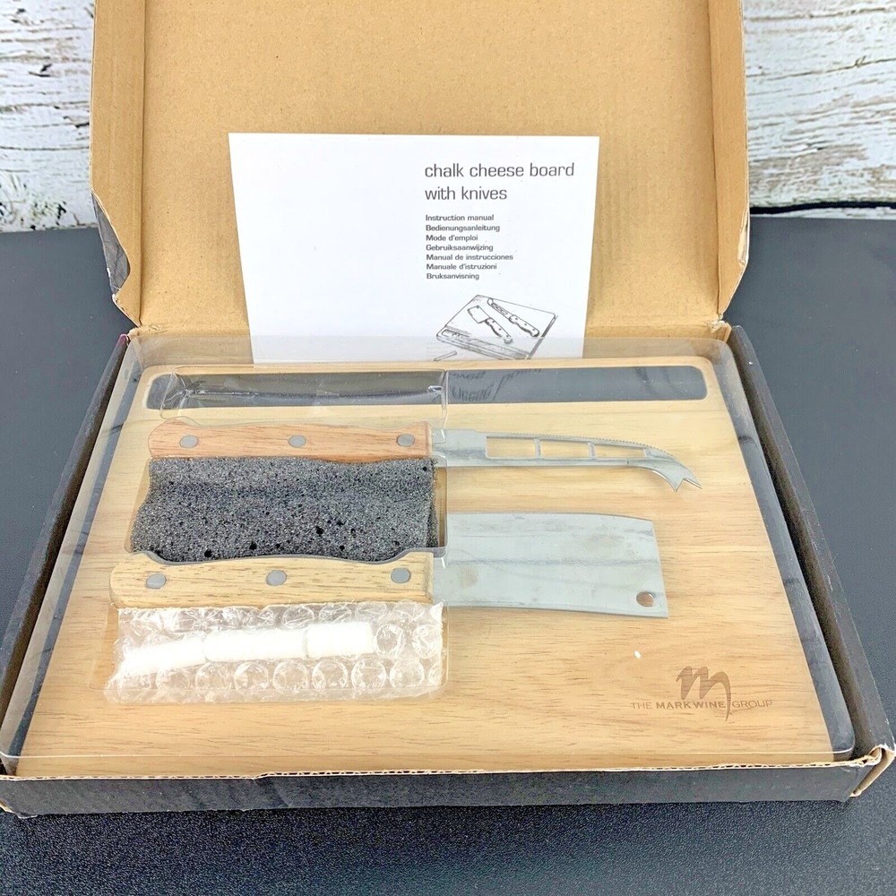 Wooden Cheese Board/Knife Gift Set The Mark Wine Group w/ Removable Slate
